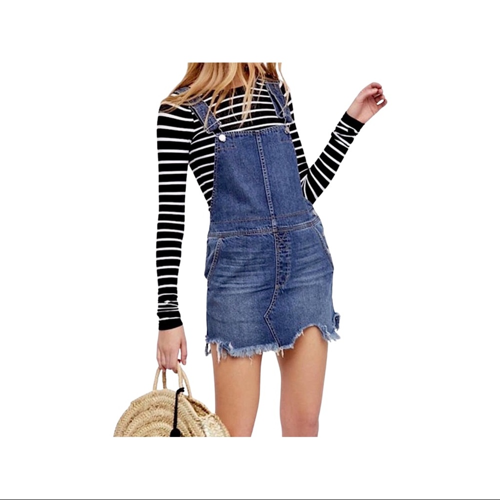 Free People Torn Up Denim Jumper Skirtall size 6
